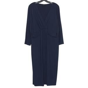 Talbots Dress 3/4 Sleeve Minimalist Casual Classic Comfort Midi Navy Blue XL